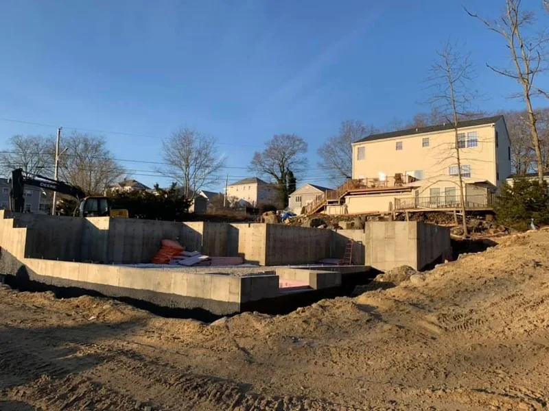 Poured concrete foundation walls at a residential site